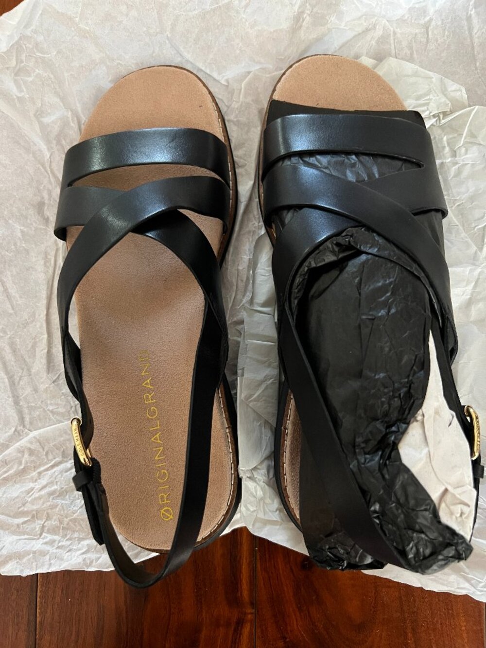 Cole Haan Black Leather Crisscross Slingback Sandals Size 8.5 New